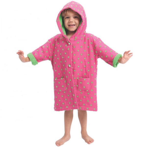 AM PM Kids Hot Pink Muslin Hooded Robe 3-5 Size Worn By Toddler Girl