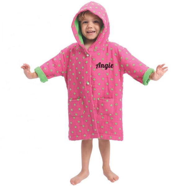 AM PM Kids Hot Pink Muslin Hooded Robe With Front Personalization Sample
