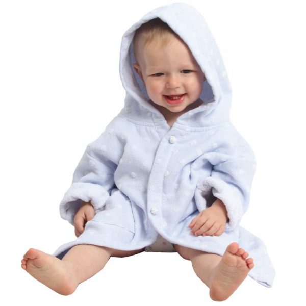AM PM Kids Light Blue Muslin Hooded Robe 1-3 Size Worn By Toddler With Hood Up