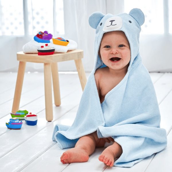 Elegant Baby Blue Bear Hooded Towel